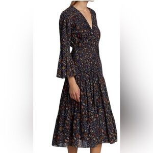 NWT Veronica Beard Shireen Pleated Floral
Midi-Dress Ink Navy W/Red Size 12